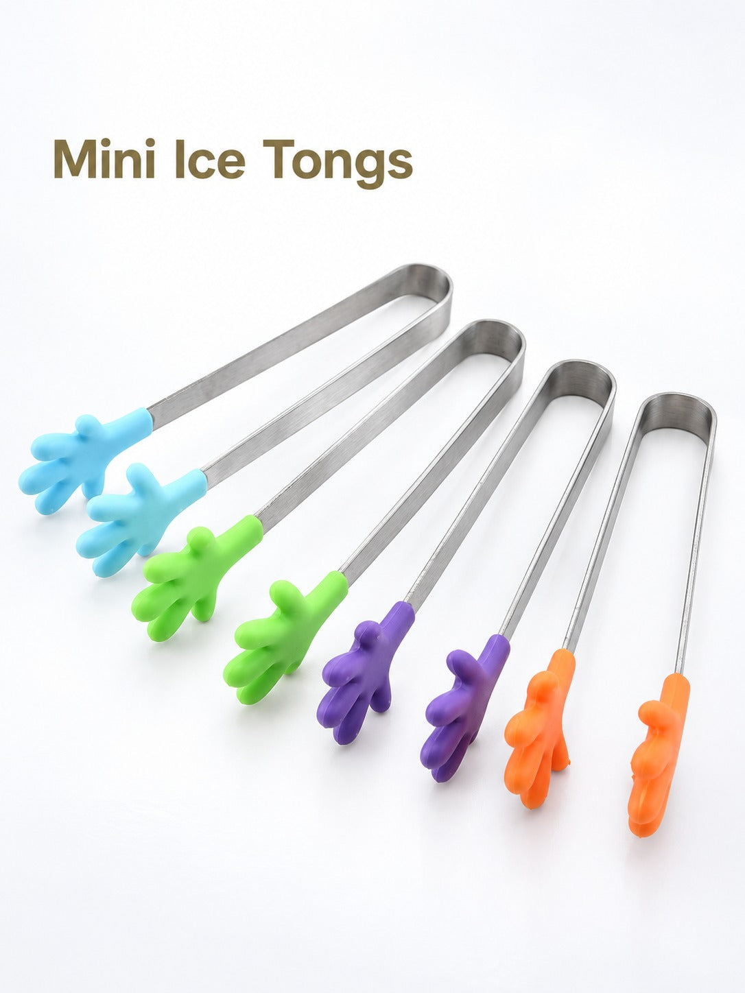 Mini Silicone Ice Tongs, Stainless Steel Food Clips
