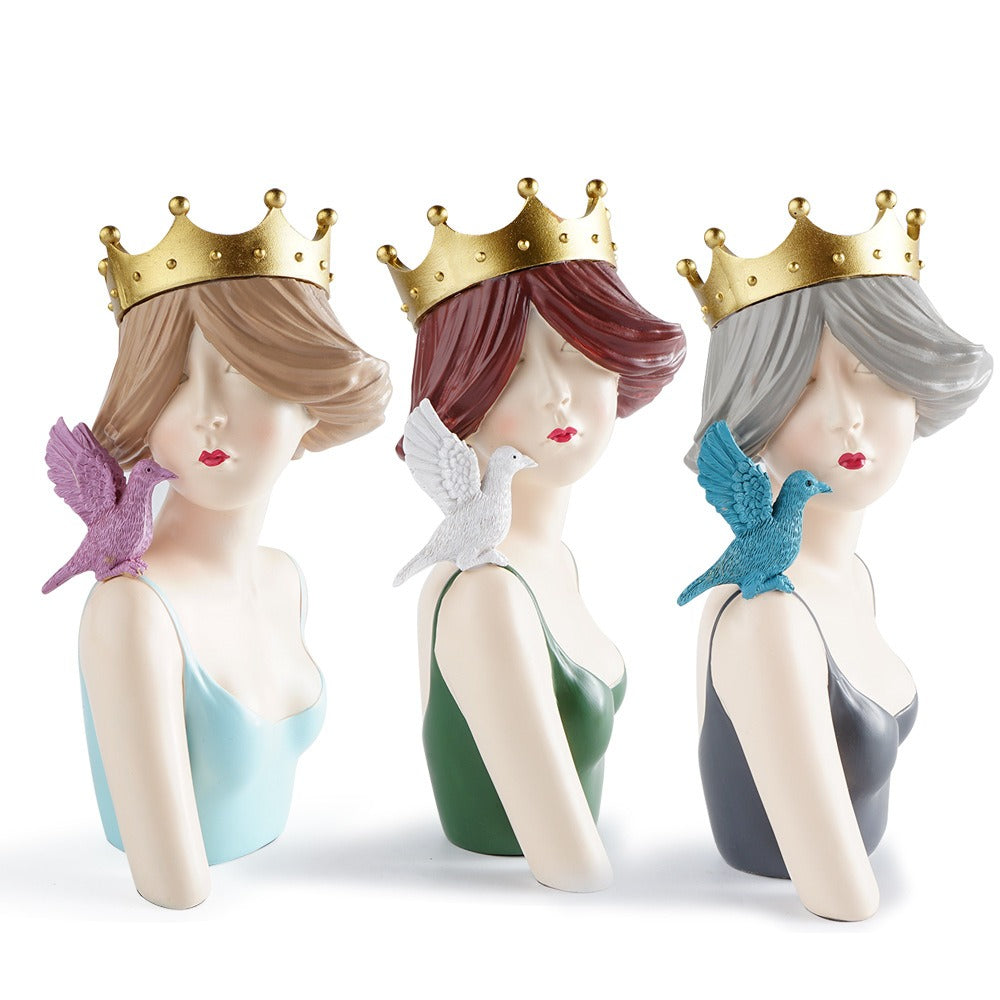 Crowned Girl Sculpture for Elegant Shelf Decor Accents