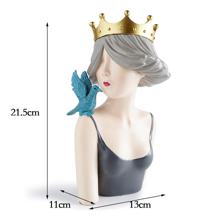 Crowned Girl Sculpture for Elegant Shelf Decor Accents