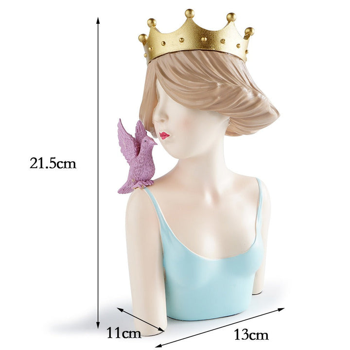 Crowned Girl Sculpture for Elegant Shelf Decor Accents