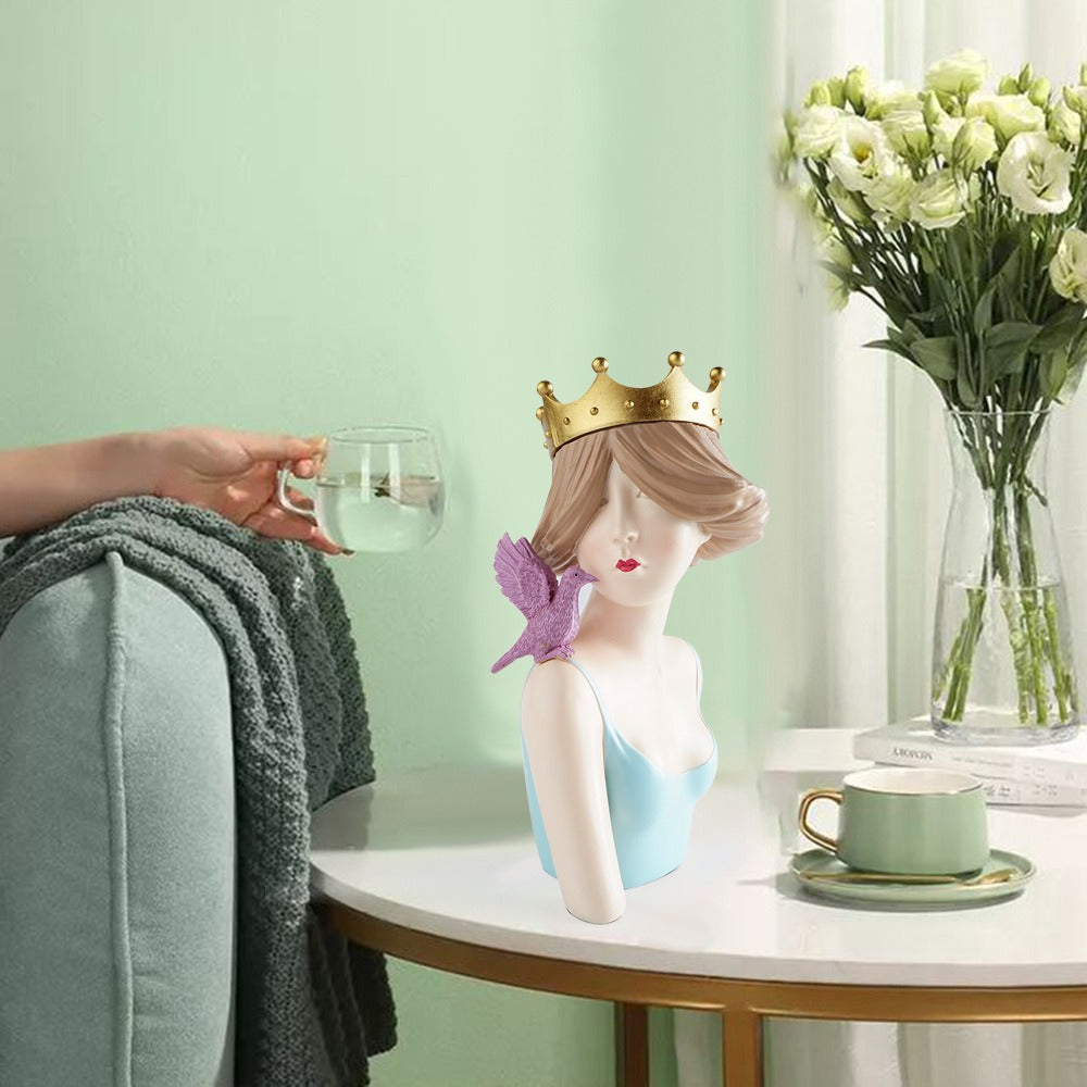 Crowned Girl Sculpture for Elegant Shelf Decor Accents
