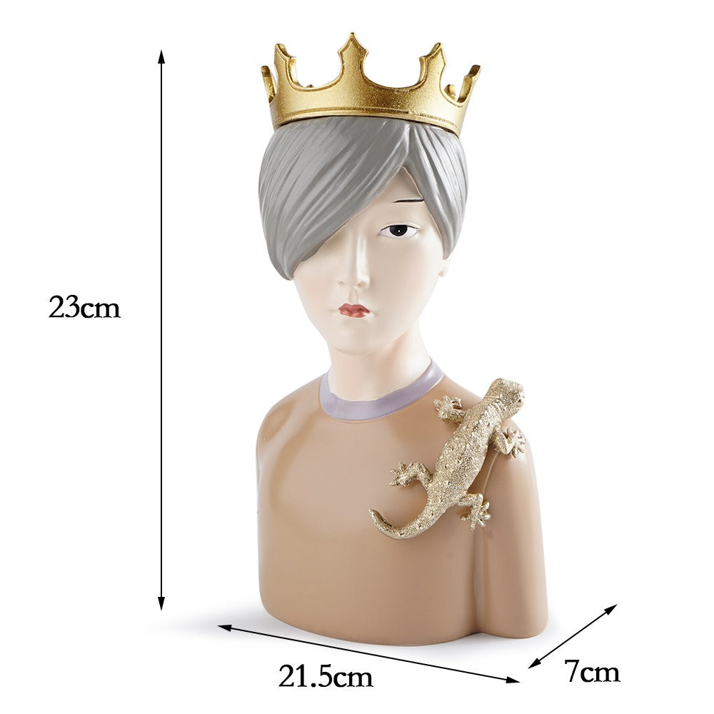 Crowned Boy Resin Bust Sculpture for Shelf Decor
