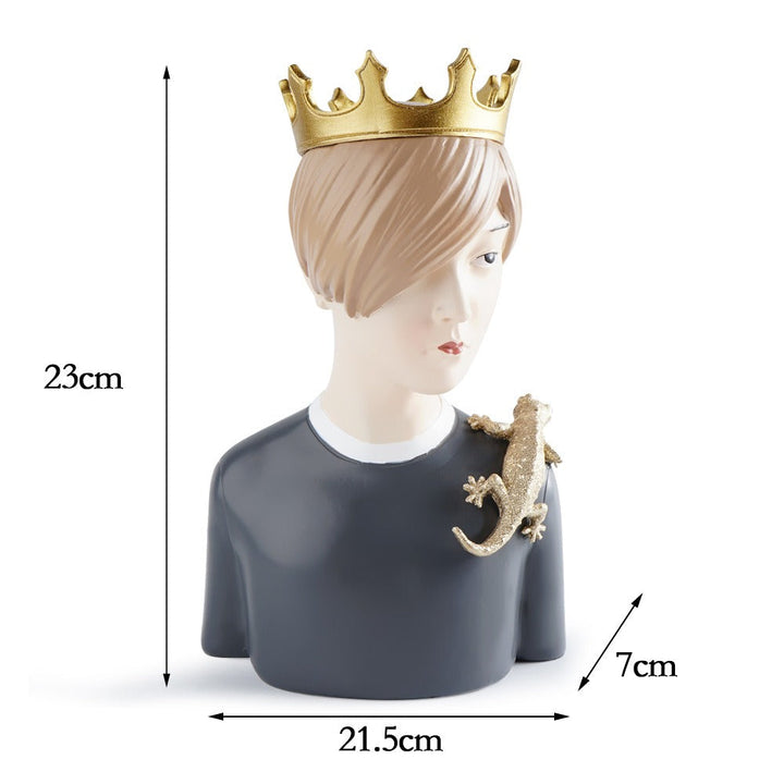 Crowned Boy Resin Bust Sculpture for Shelf Decor