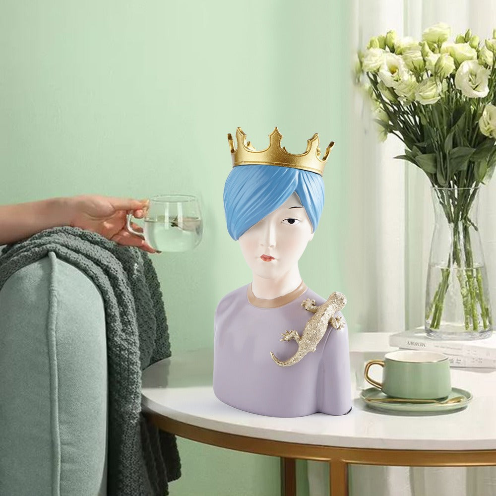 Crowned Boy Resin Bust Sculpture for Shelf Decor
