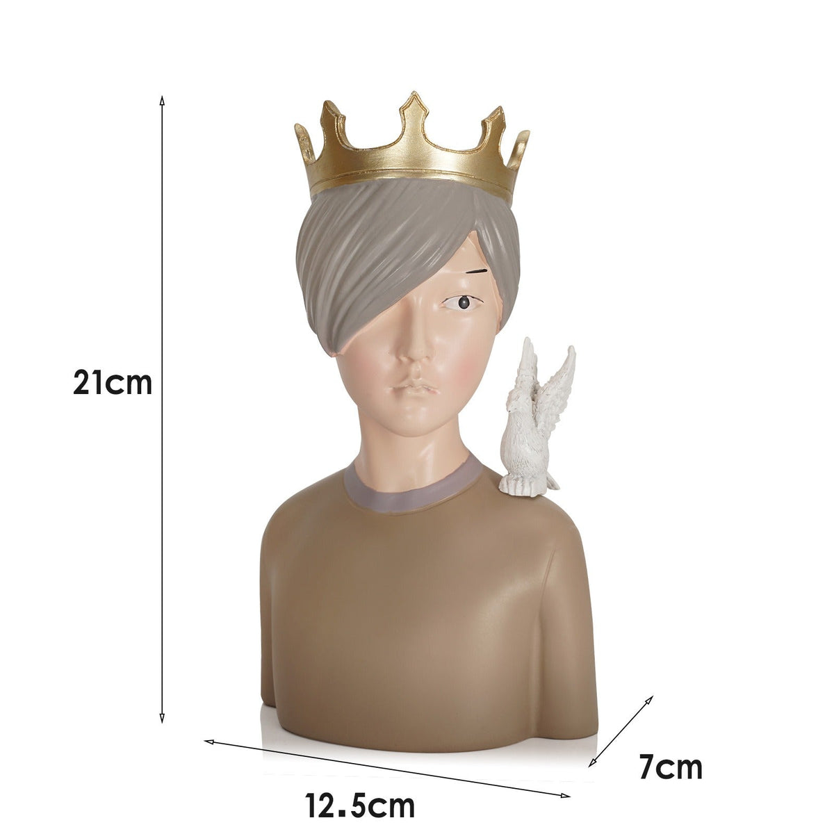 Crowned Boy Bust Ornament for Whimsical Shelf Decor