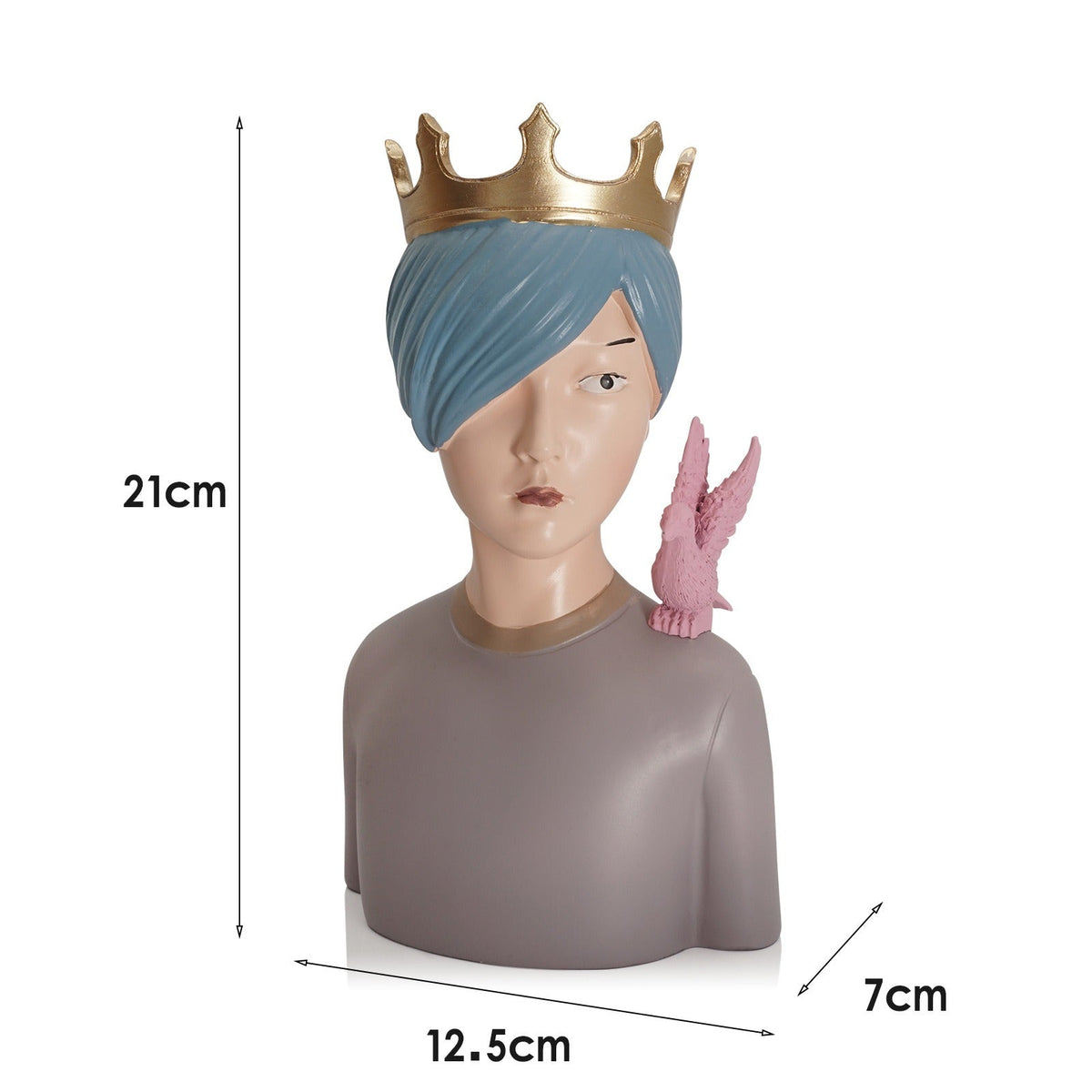 Crowned Boy Bust Ornament for Whimsical Shelf Decor