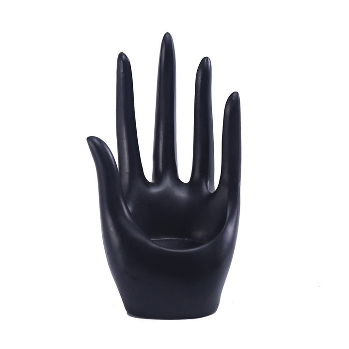 Black Hand Ring Holder & Sculptural Candle Decor Piece