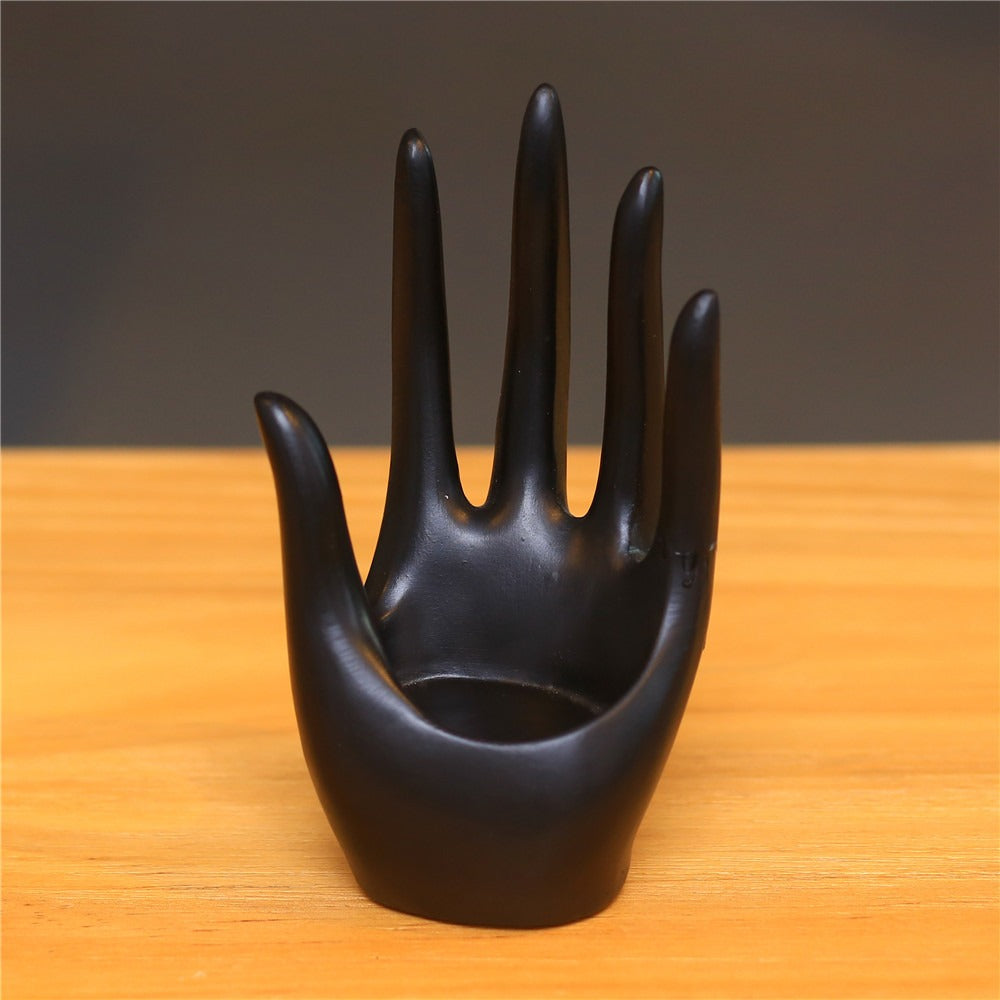 Black Hand Ring Holder & Sculptural Candle Decor Piece