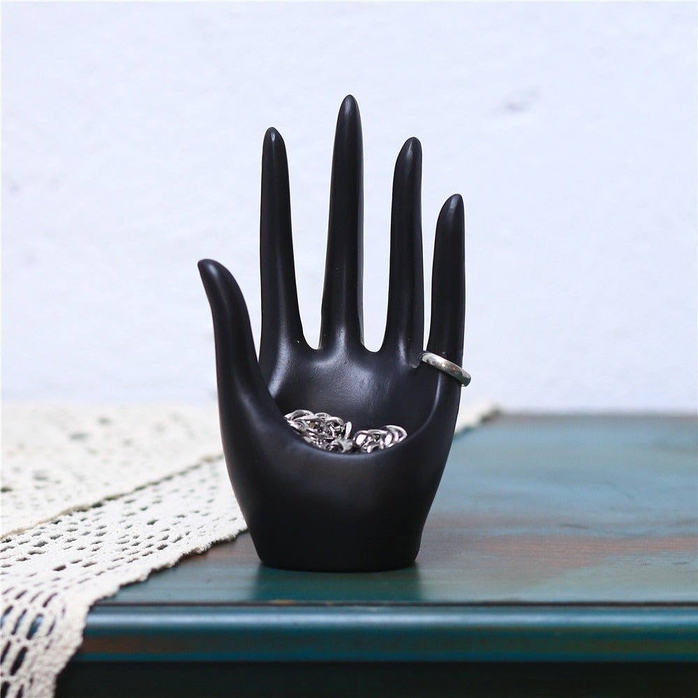 Black Hand Ring Holder & Sculptural Candle Decor Piece