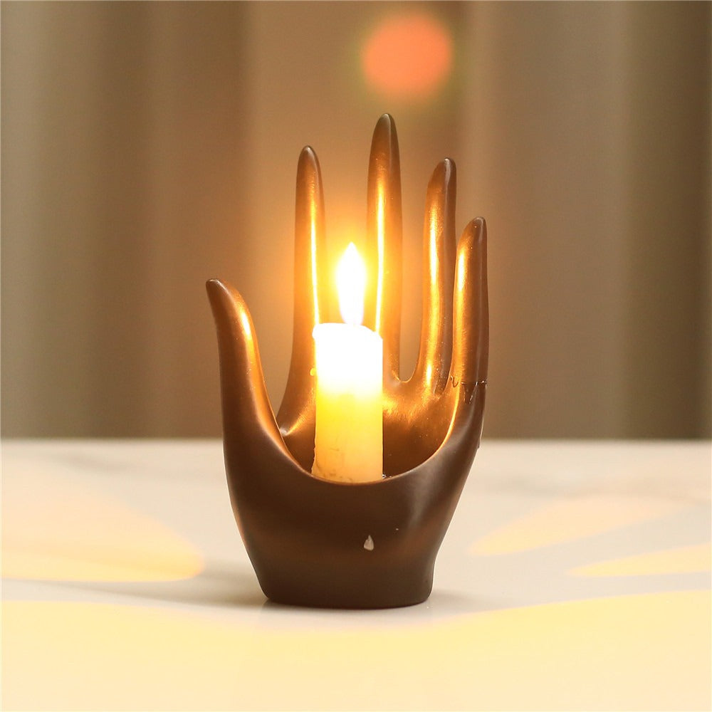 Black Hand Ring Holder & Sculptural Candle Decor Piece