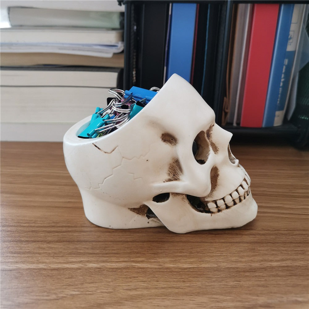 Skull Desk Organizer and Gothic Candle Holder Decor