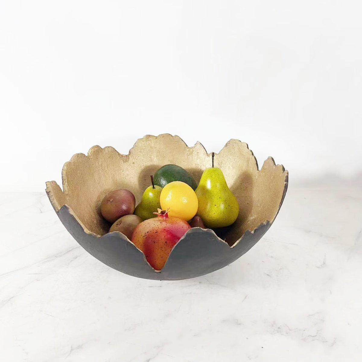Decorative Fruit Bowl Tray, Matte Black & Gold Alloy