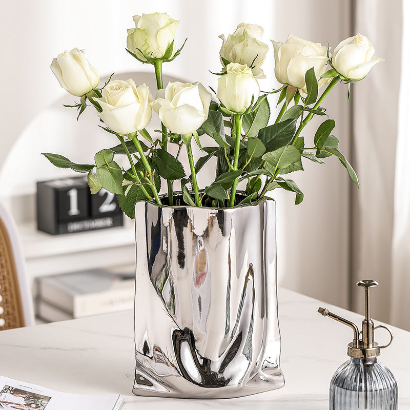 Ceramic Pleated Vase for Fresh & Dried Flower Decor
