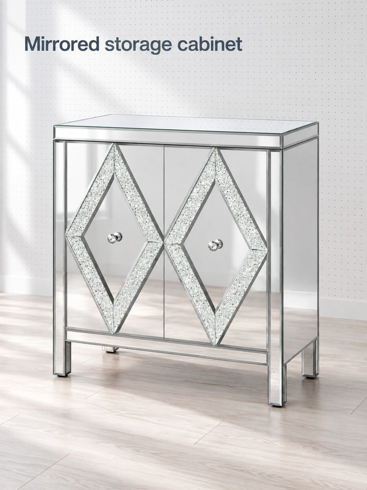 Mirrored Storage Cabinet with Diamond Crystal Accents
