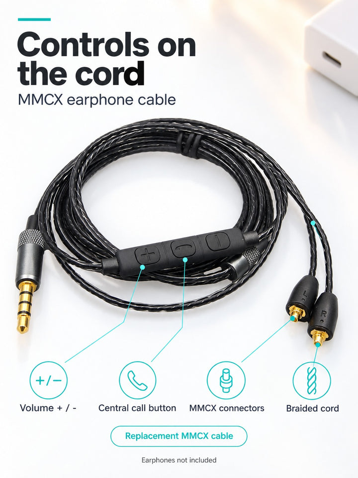 MMCX earphone cable with Inline Volume and Call Control
