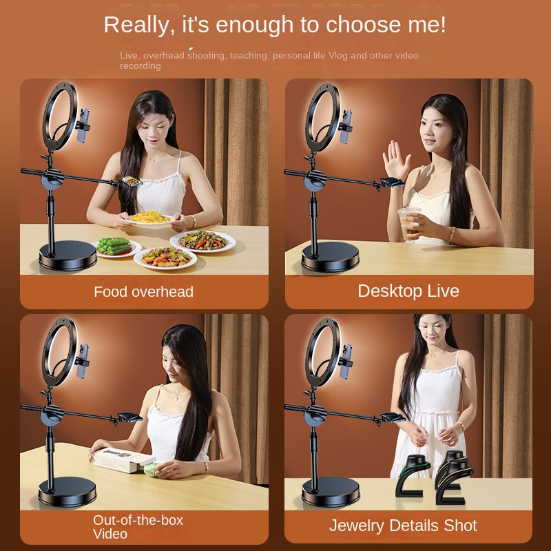 Overhead Phone Stand with Ring Light for Flat Lay Shots