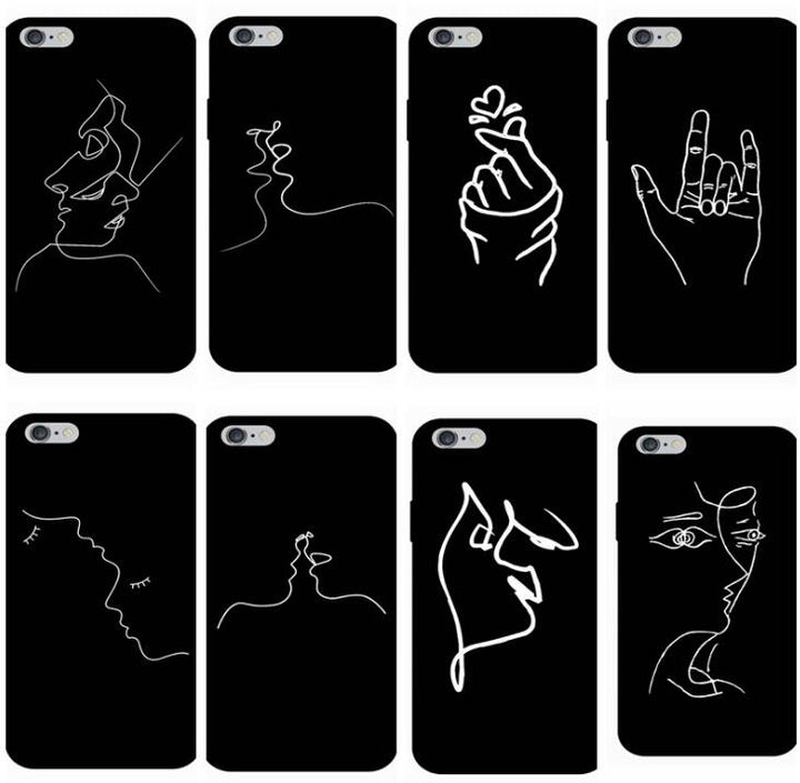 Slim iPhone 6 Case: Matte Black Line-Art Face Design