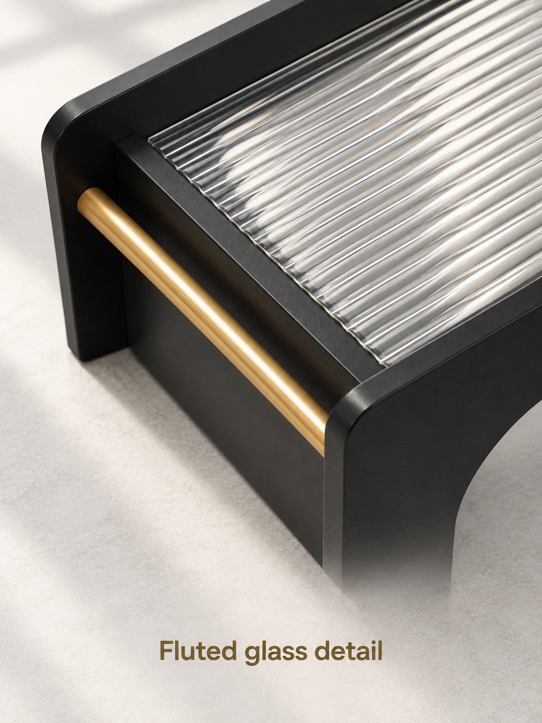 Mobile Side Table with Fluted Glass Top & Lockable Wheels