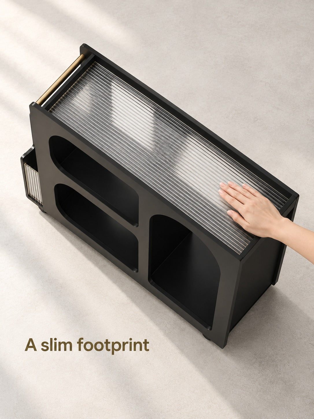 Mobile Side Table with Fluted Glass Top & Lockable Wheels