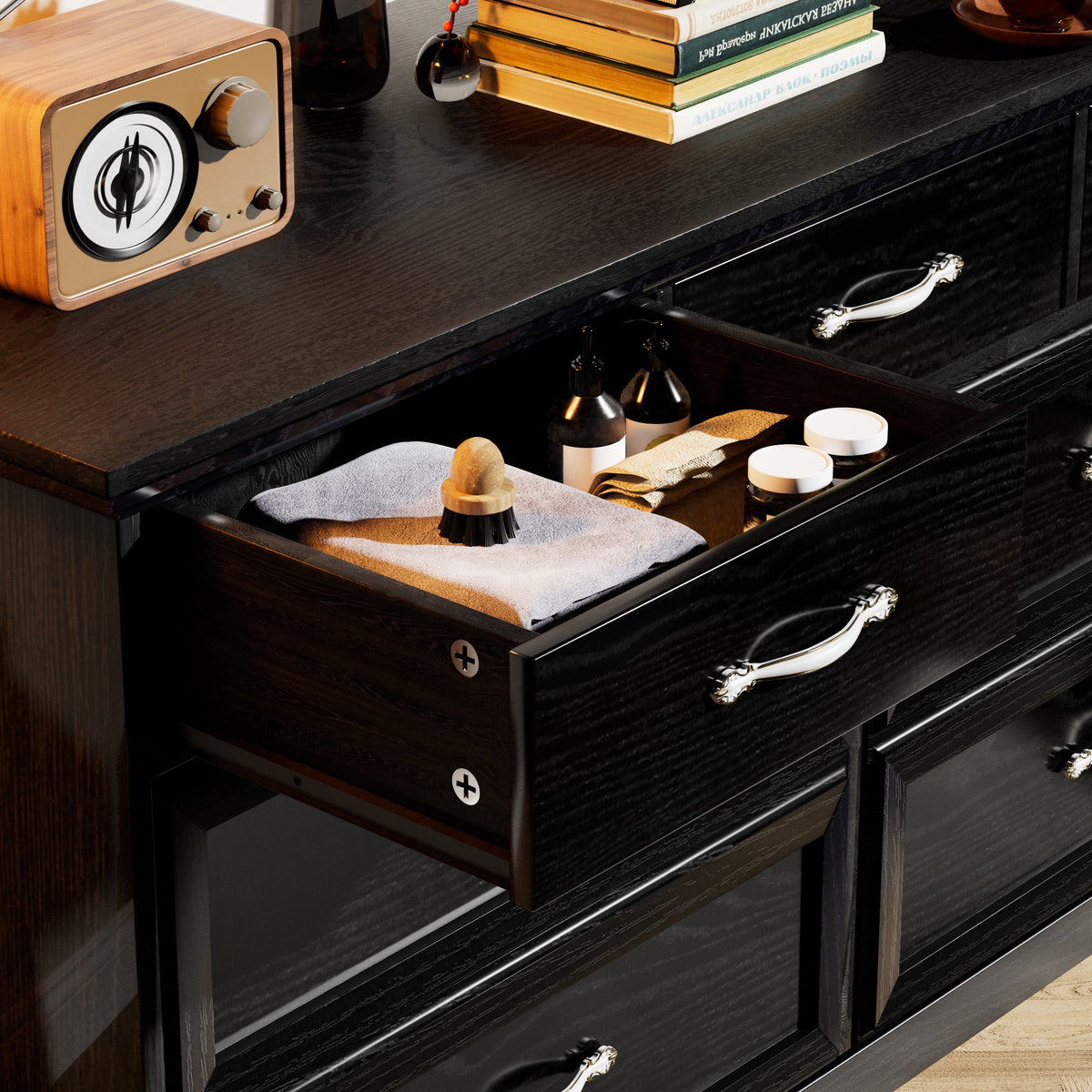 7 Drawer Black Dresser for Bedroom with Clothes Storage