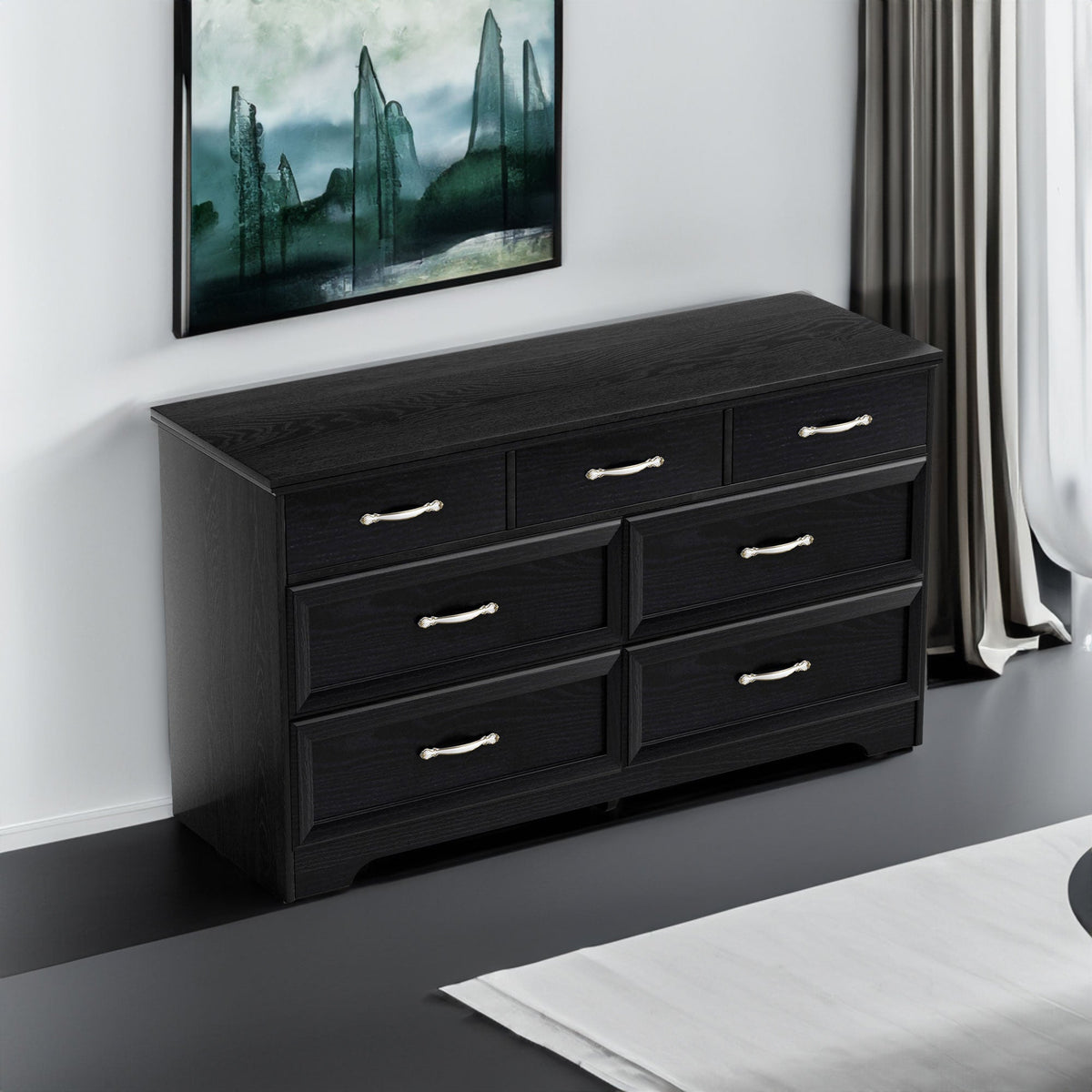 7 Drawer Black Dresser for Bedroom with Clothes Storage