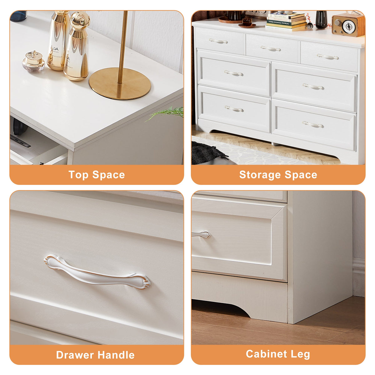 7 Drawer Dresser Chest with Anti-Tip Safety in White