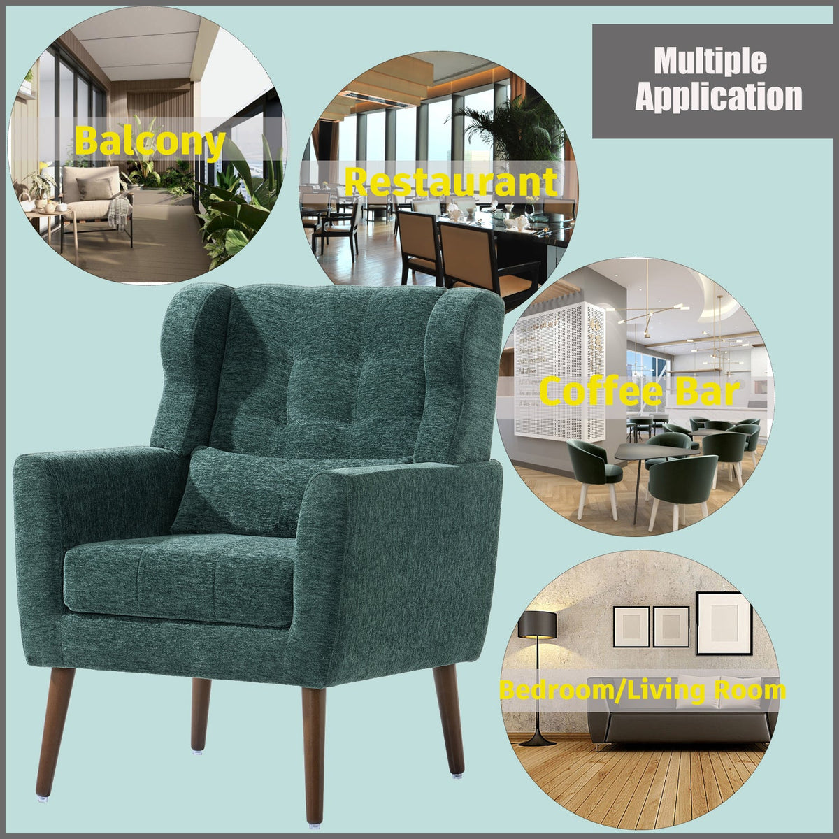 Tufted Mid-Century Accent Chair with Lumbar Pillow
