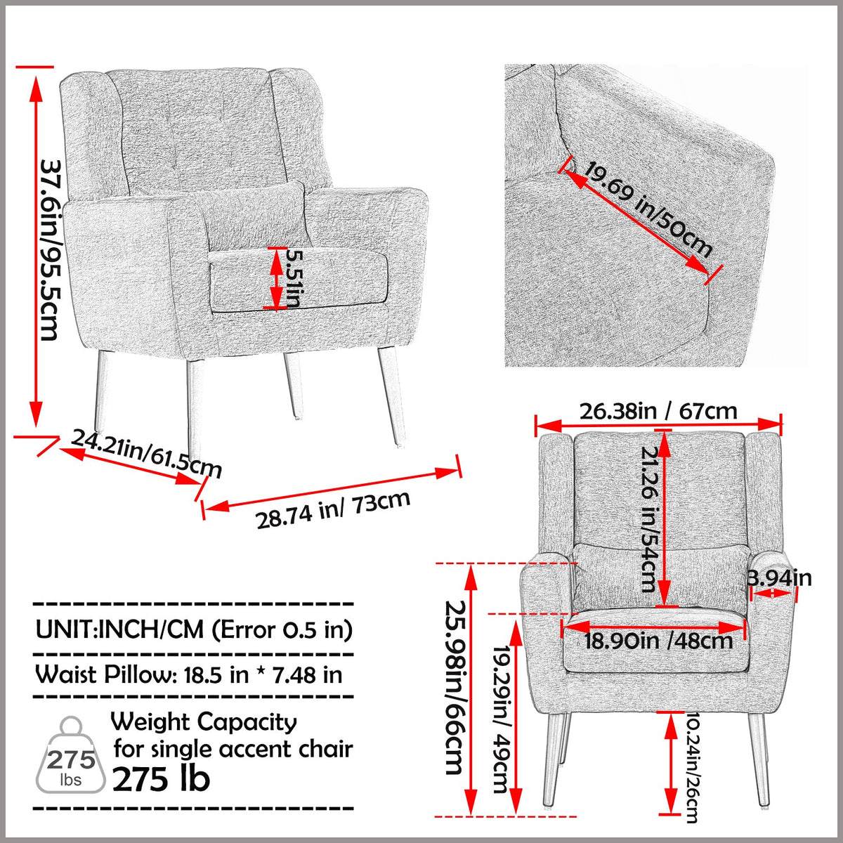 Tufted Mid-Century Accent Chair with Lumbar Pillow