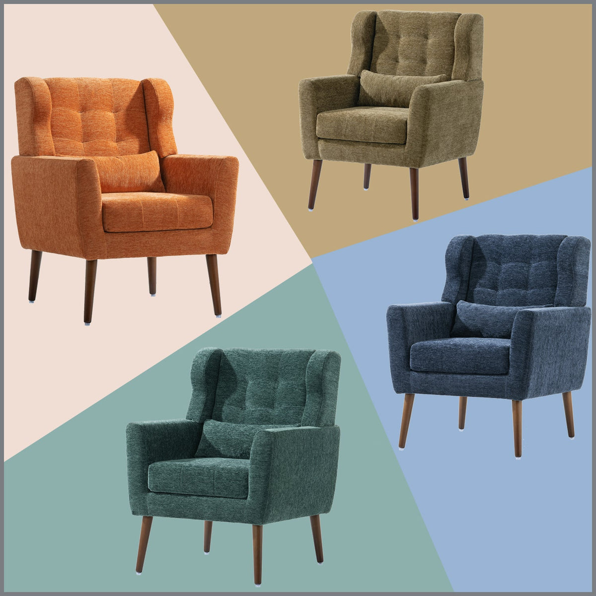 Tufted Mid-Century Accent Chair with Lumbar Pillow