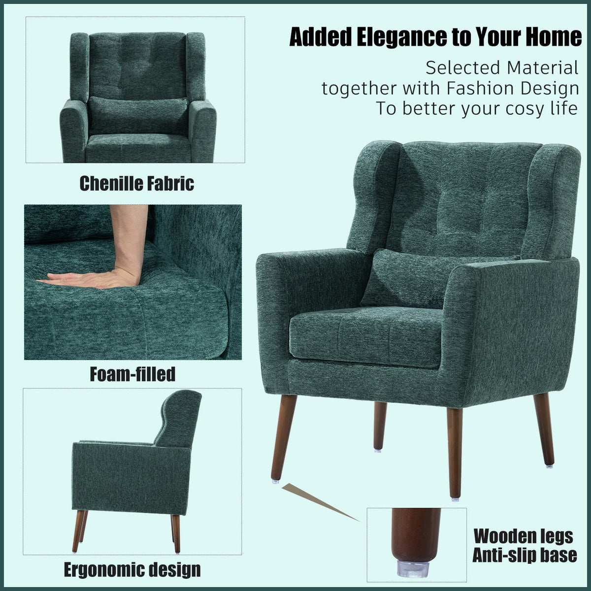 Tufted Mid-Century Accent Chair with Lumbar Pillow