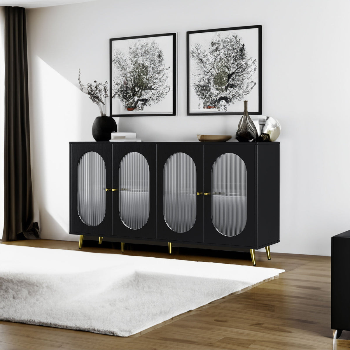 Modern Black Sideboard with Acrylic Doors & Storage
