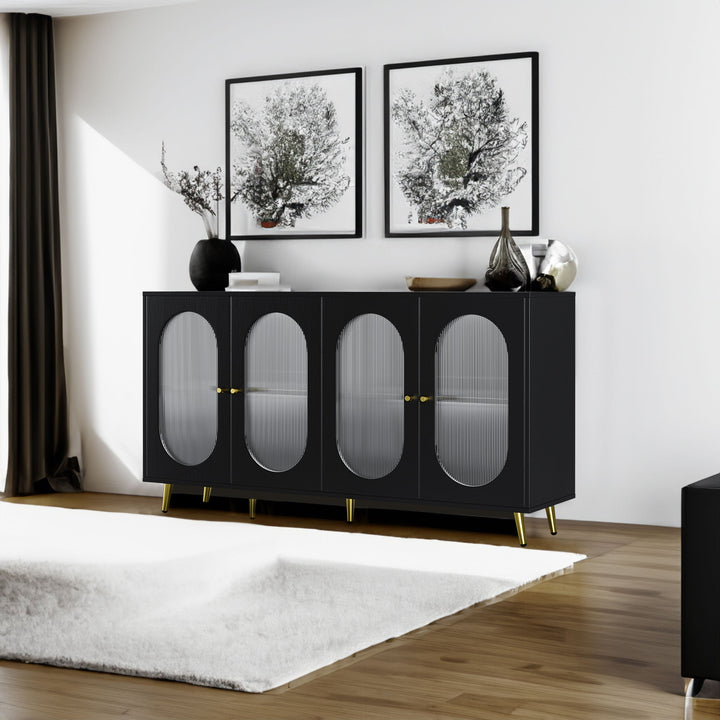 Modern Black Sideboard with Acrylic Doors & Storage