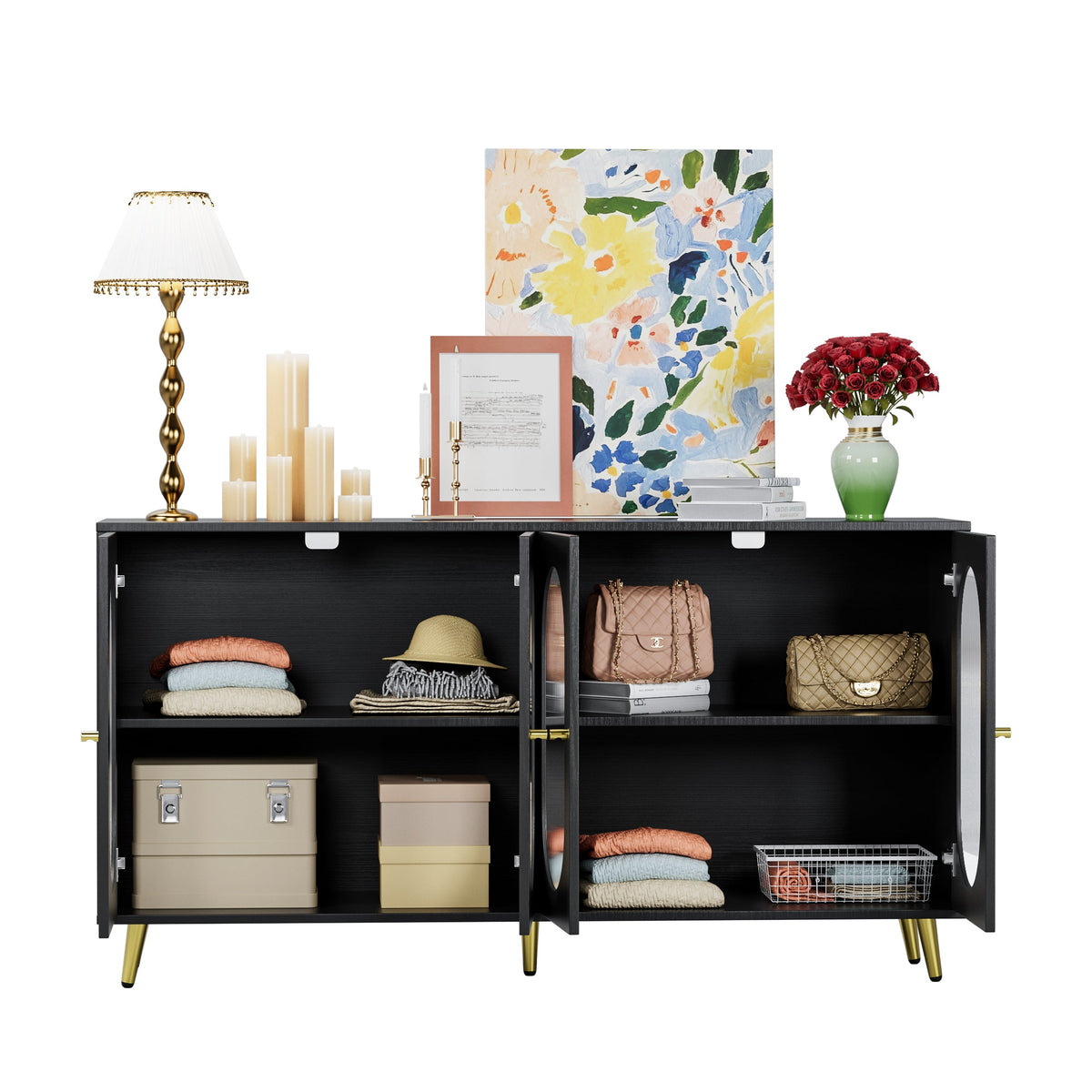 Modern Black Sideboard with Acrylic Doors & Storage