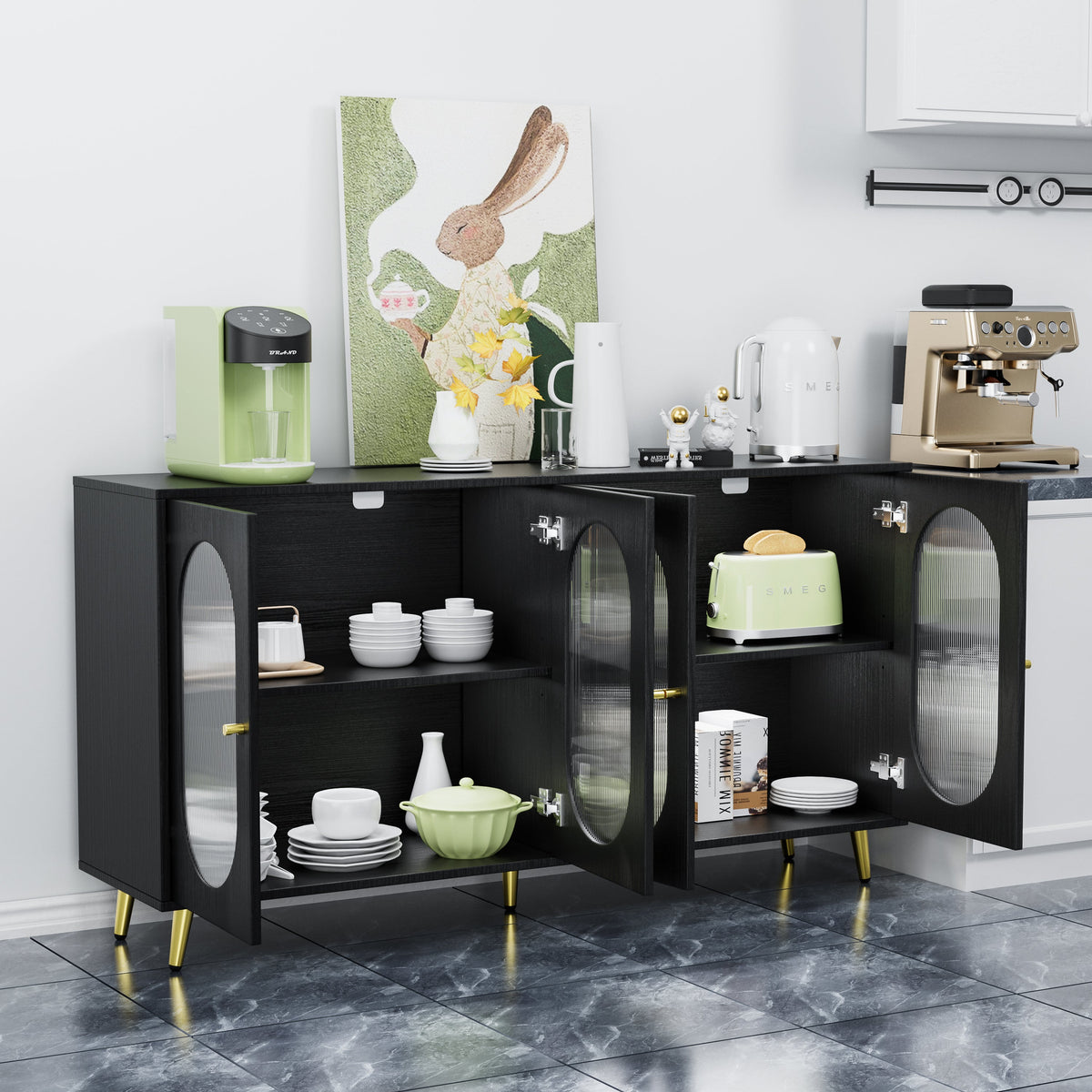 Modern Black Sideboard with Acrylic Doors & Storage