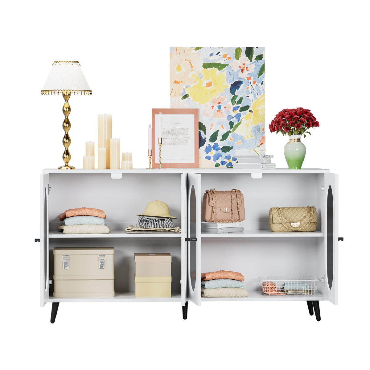 White Sideboard Cabinet with Acrylic Doors for Storage