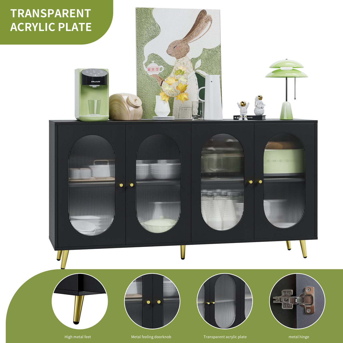 Modern Black Sideboard with Acrylic Doors & Storage