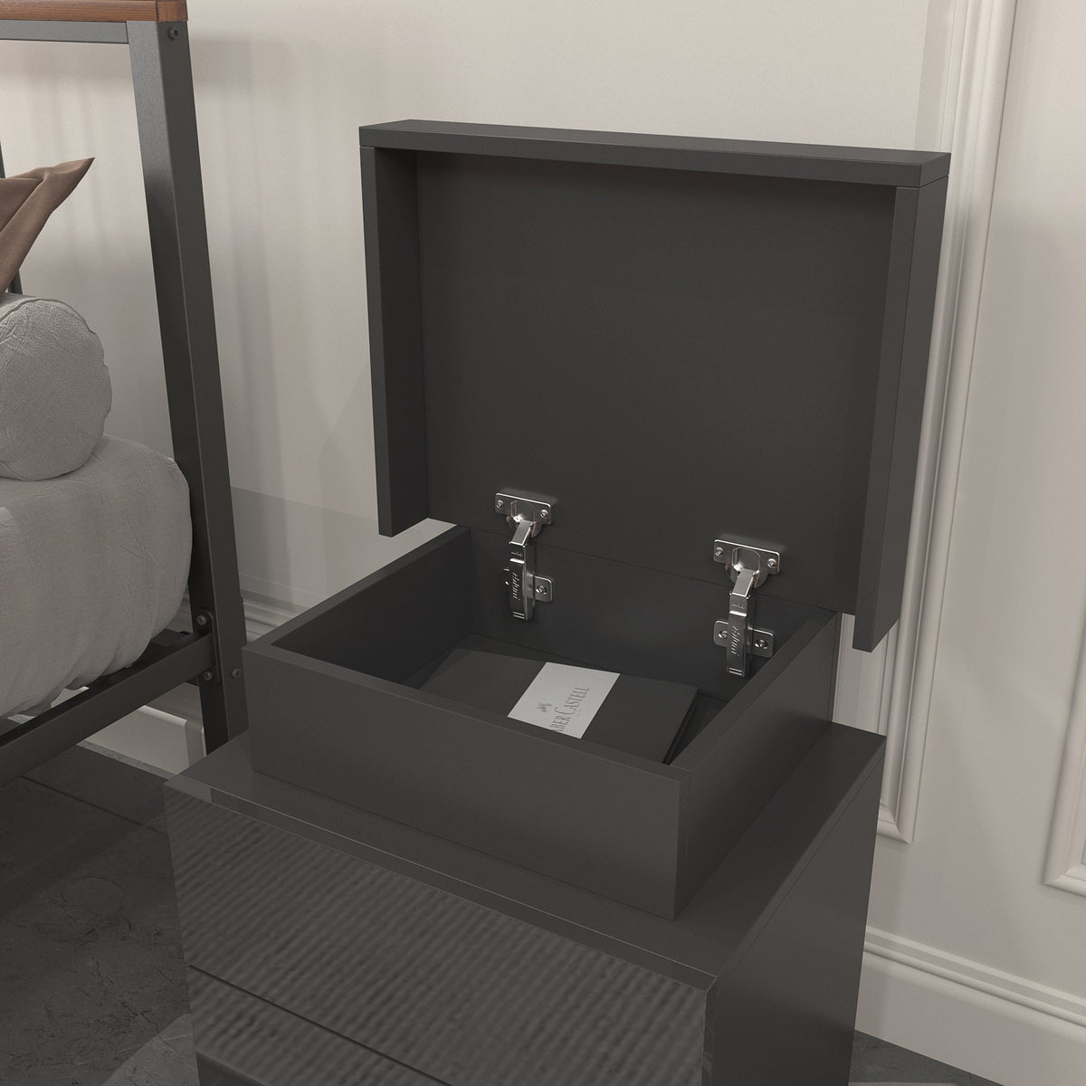 Modern Black LED Nightstand with 2 Drawers and Light