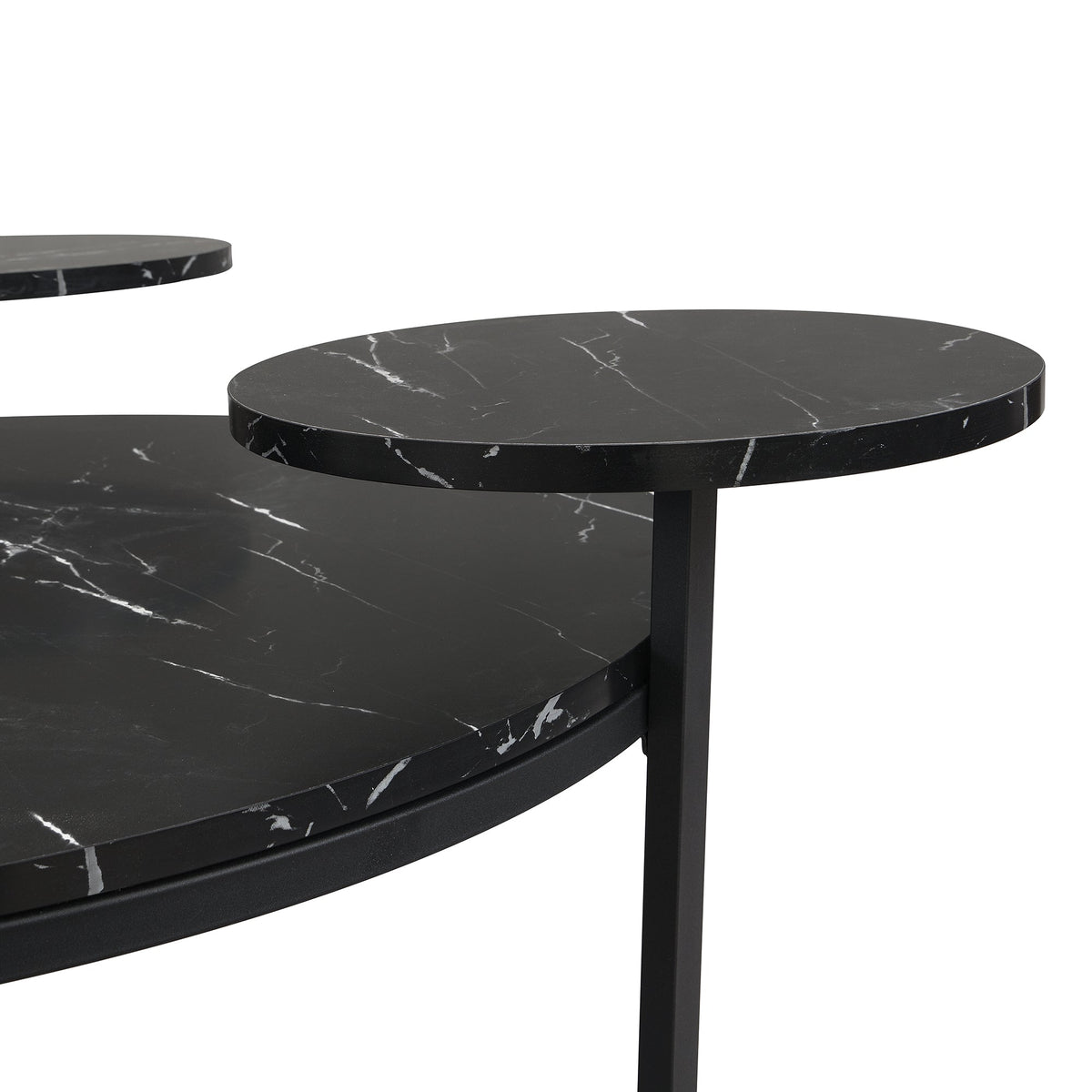 Black Faux Marble Coffee Table with Display Shelves