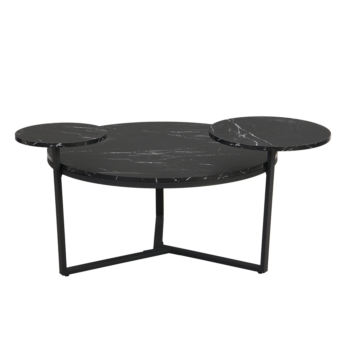 Black Faux Marble Coffee Table with Display Shelves