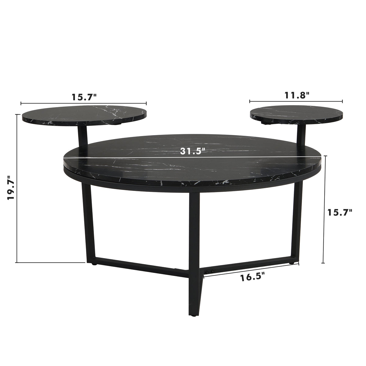 Black Faux Marble Coffee Table with Display Shelves