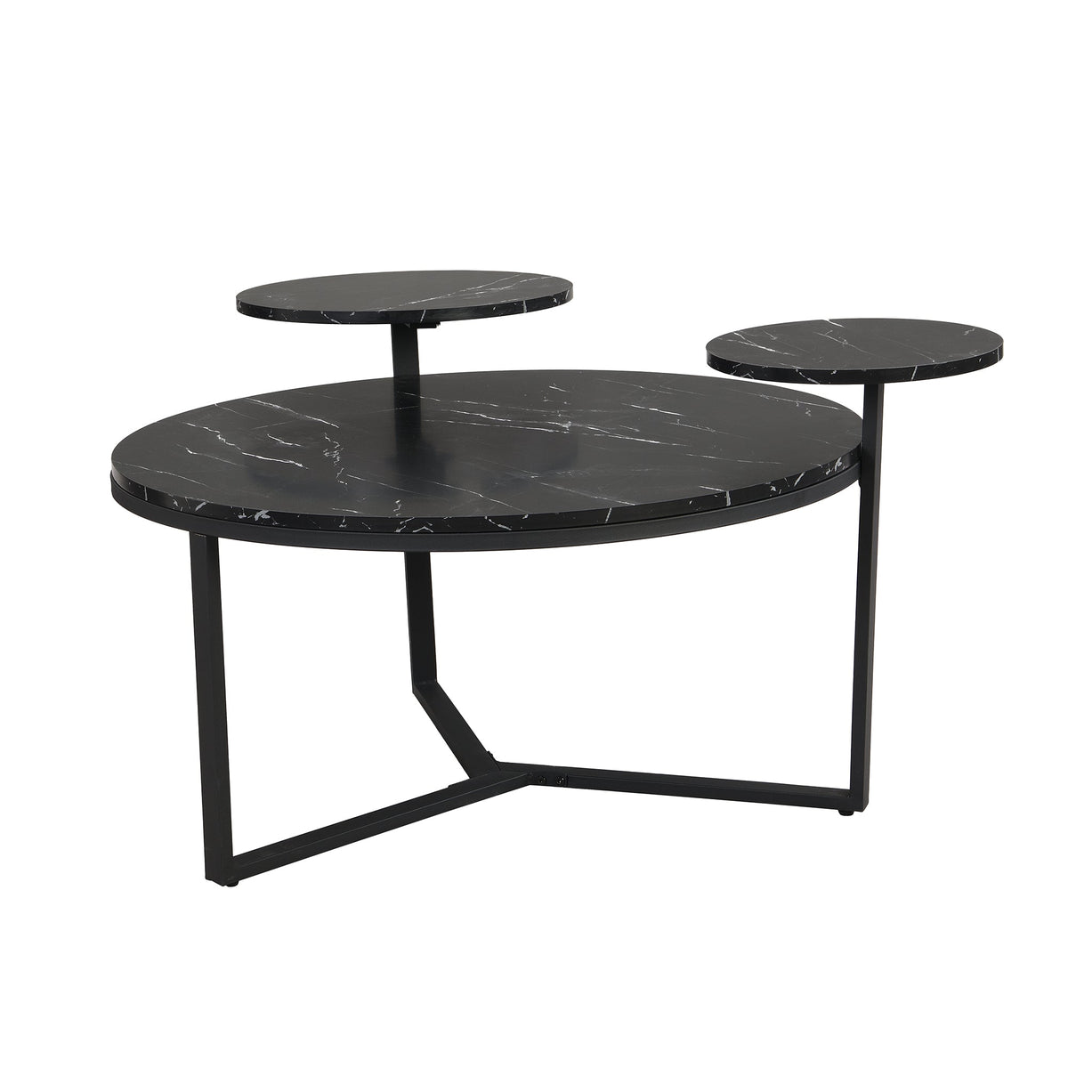 Black Faux Marble Coffee Table with Display Shelves