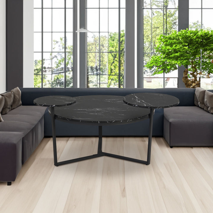 Black Faux Marble Coffee Table with Display Shelves
