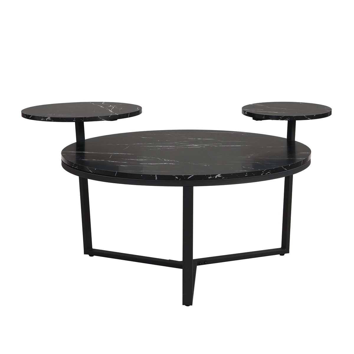Black Faux Marble Coffee Table with Display Shelves
