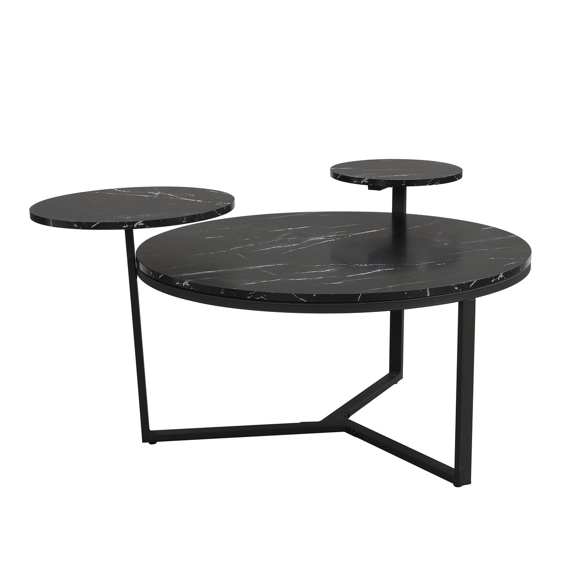 Black Faux Marble Coffee Table with Display Shelves