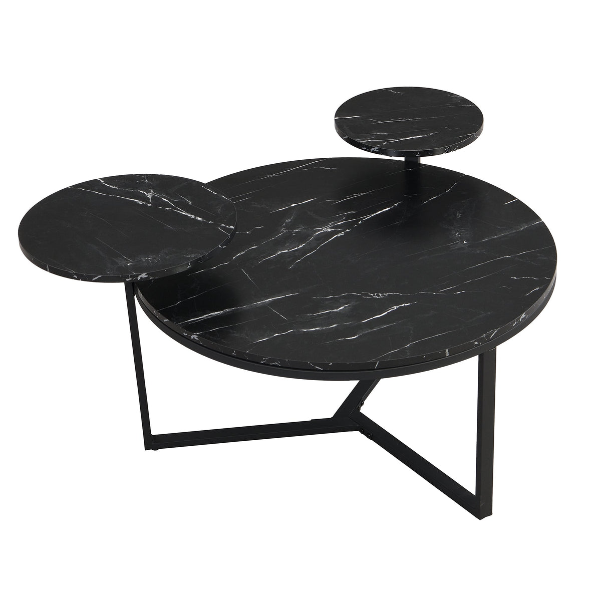 Black Faux Marble Coffee Table with Display Shelves