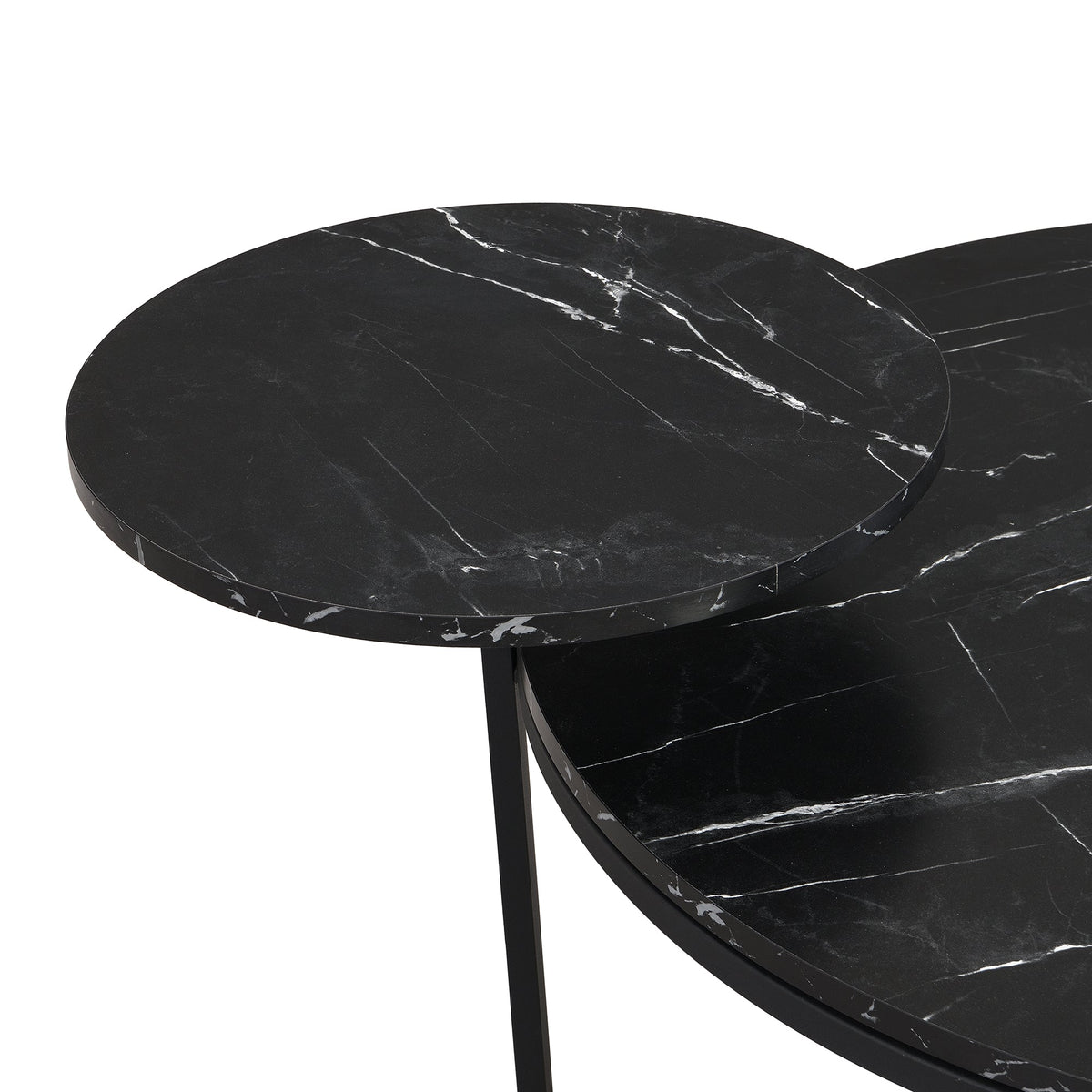 Black Faux Marble Coffee Table with Display Shelves
