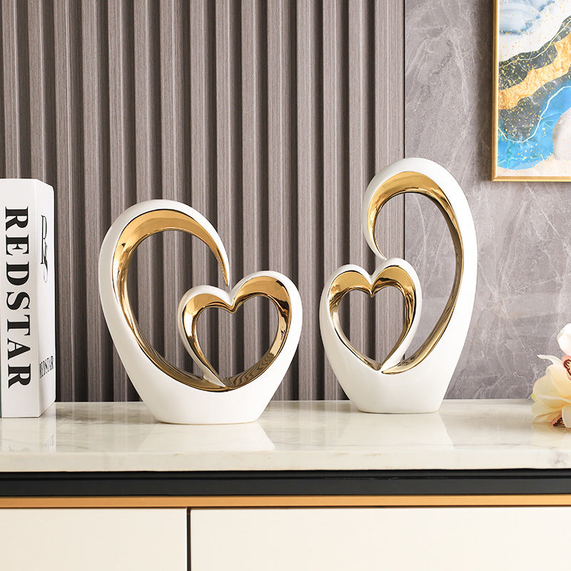 Heart-to-Heart Ceramic Ornament for Elegant Home Decor
