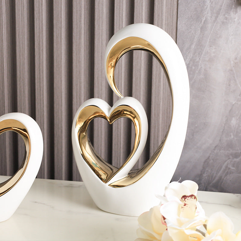 Heart-to-Heart Ceramic Ornament for Elegant Home Decor