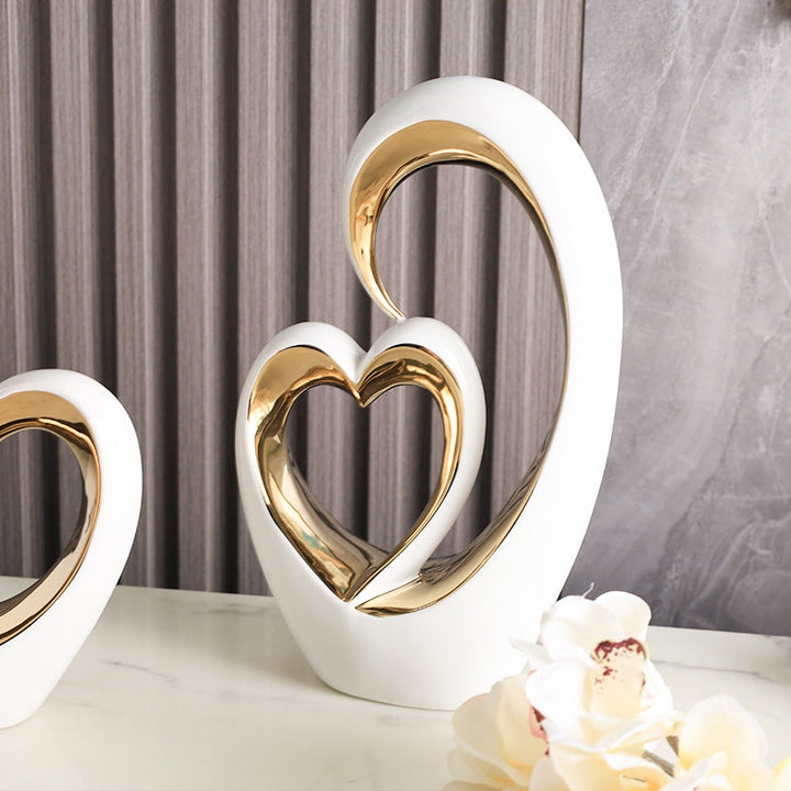 Heart-to-Heart Ceramic Ornament for Elegant Home Decor