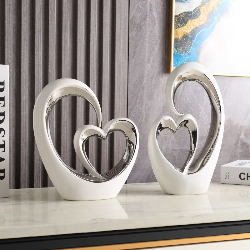 Heart-to-Heart Ceramic Ornament for Elegant Home Decor